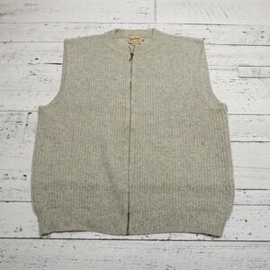 Vintage Woolrich Sweater Vest Mens XL Gray Full Zip Wool Blend Hand Framed